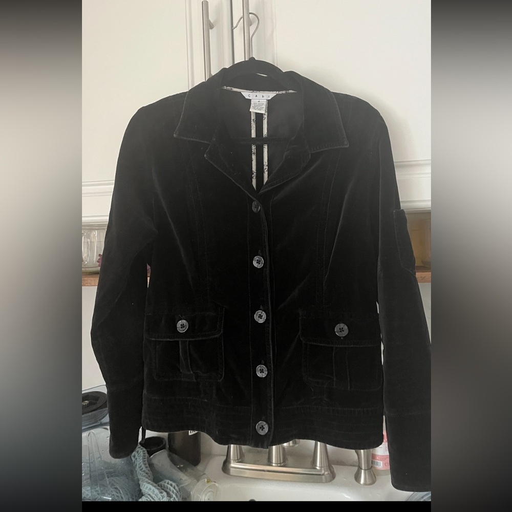 CAbi Dark Velvet Blazer with Button Details
